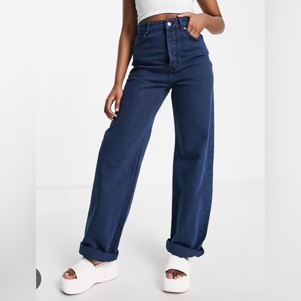 Topshop Oversized Mom Jeans High Rise Cobalt Blue Wash Size 24 W 32 L